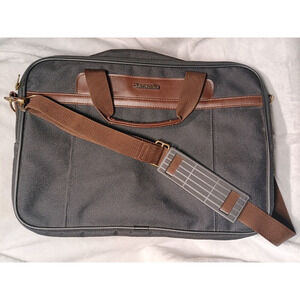 VTG 1992 Samsonite Laptop Work Bag Crossbody Black Fabric w/ Brown Leather Trim